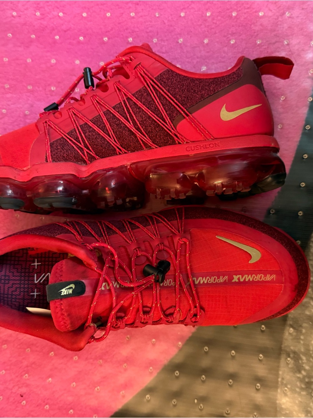 Nike Kids' Red and Gold Air VaporMax Sneakers
